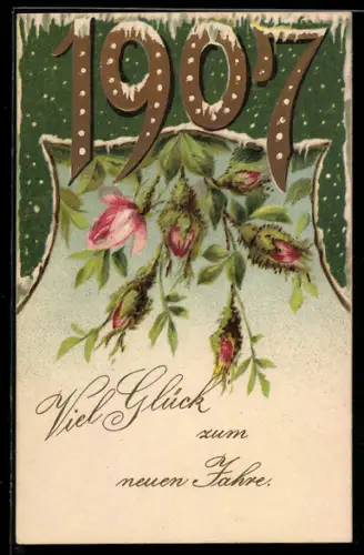 Lithographie Viel Glück zum neuen Jahre, Jahreszahl 1907
