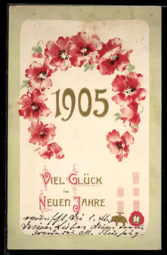 AK Jahreszahl 1905 umringt von Mohnblüten