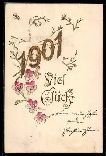 AK Jahreszahl 1901 mit Blüten und Zweigen