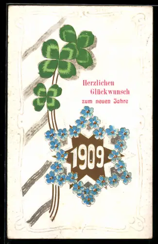 AK Jahreszahl 1909 in Vergissmeinnicht und mit Klee