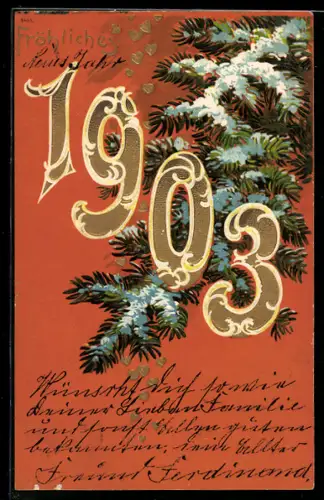 AK Neujahrsgruss, Jahreszahl 1903 und Tannenzweig