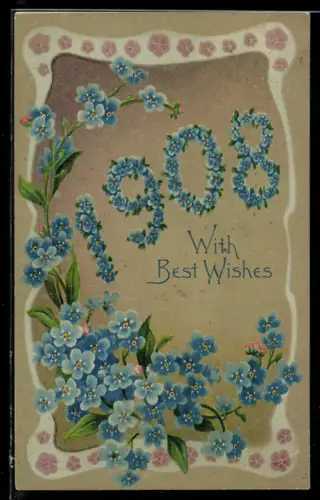 AK Jahreszahl 1908 aus Vergissmeinnicht