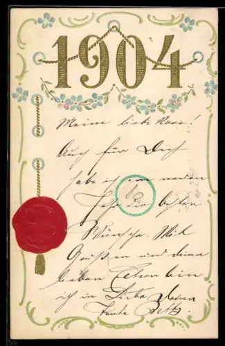AK Jahreszahl 1904 mit rotem Siegel und Vergissmeinnicht