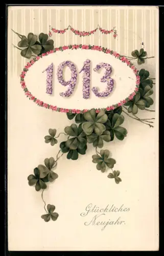 AK Jahreszahl 1913 wird von Klee umrahmt, Glückliches Neujahr!