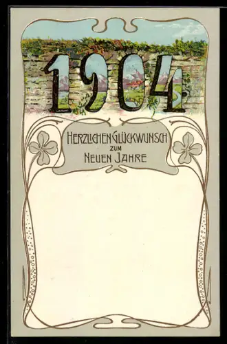 AK Jahreszahl 1904 in einer Mauer mit Blick zum Gebirge