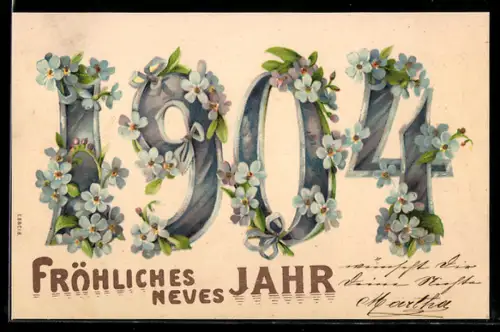 AK Jahreszahl 1904 mit Vergissmeinnicht, Neujahrsgruss