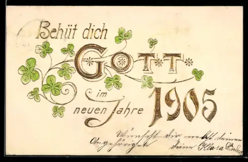 AK Jahreszahl mit Kleeblättern, Neujahrsgruss 1905