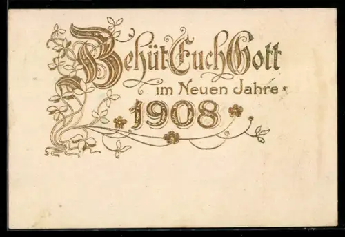AK Jahreszahl 1908 in goldenen Zahlen