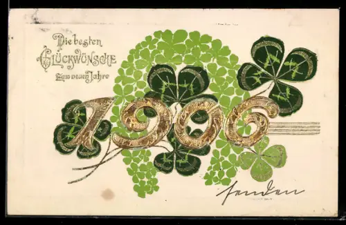 AK Jahreszahl 1906 mit Hufeisen aus Kleeblättern