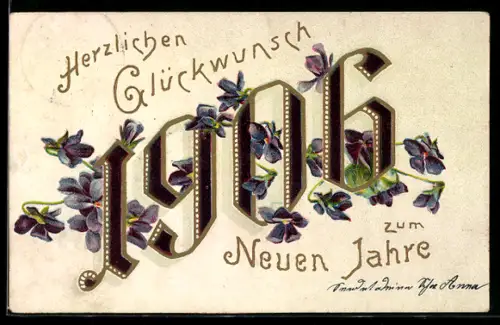 AK Jahreszahl 1906 mit Veilchen geschmückt