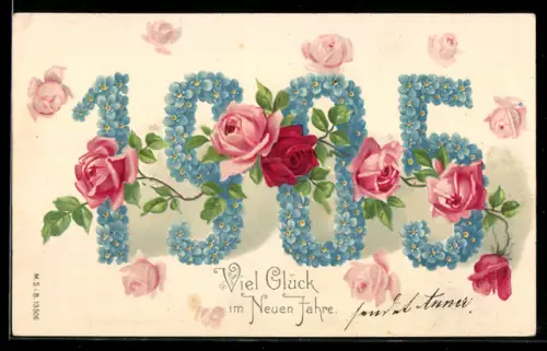 AK Jahreszahl 1905, Veilchen und Rosen, Neujahr