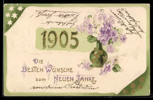 AK Schöne Blumen in einer Vase zum neuen Jahr 1905
