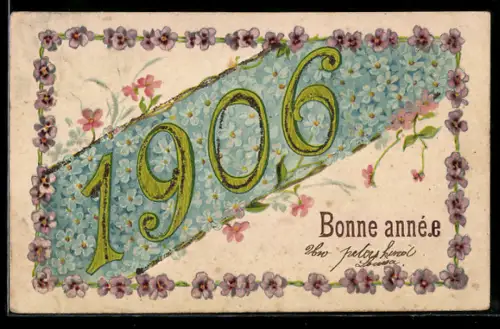 AK Jahreszahl 1906 auf einem Feld Vergissmeinnicht