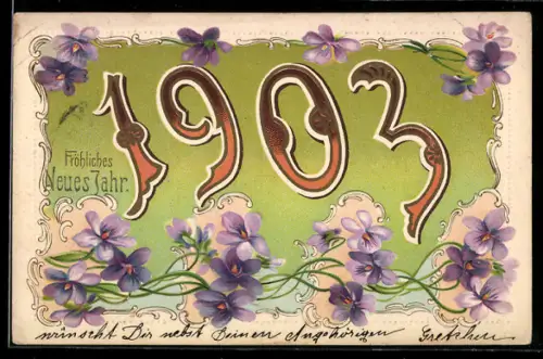 AK Jahreszahl 1903 mit Veilchen