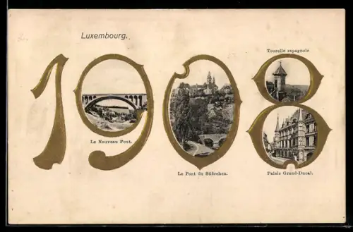 AK Jahreszahl 1908 mit Ortspartien aus Luxemburg