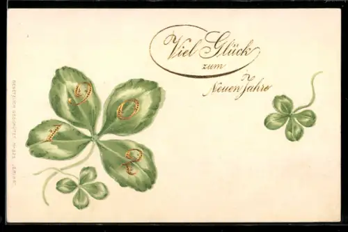 AK Jahreszahl 1902 auf Kleeblättern in goldenen Zahlen