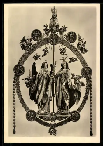 Foto-AK Deutscher Kunstverlag, Nr. 40: Nürnberg, Lorenzkirche, Verkündung inmitten eines Rosenkranzes