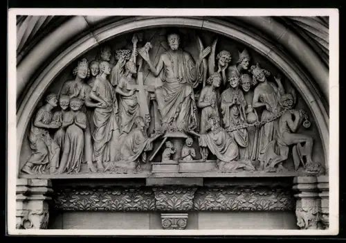 Foto-AK Deutscher Kunstverlag, Nr. 16: Bamberg, Bogenfeld des Fürstenportals im Dom