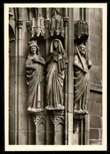 Foto-AK Deutscher Kunstverlag, Nr. 27: Wimpen im Tal, Stiftskirche St. Peter, Gewändefiguren am Portal von 1275