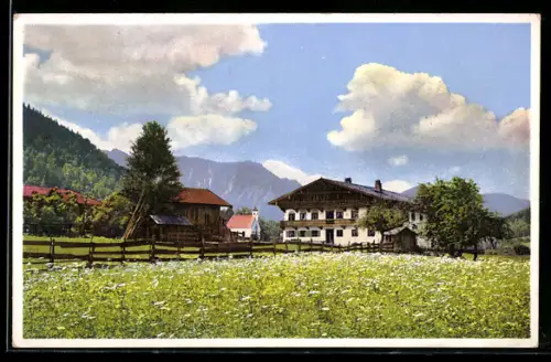 Künstler-AK Photochromie: Berglandschaft mit Bauernhaus