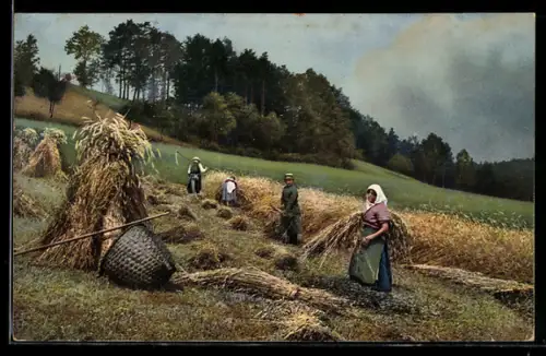 Künstler-AK Photochromie Nr. 2250: Bauern bei der Arbeit