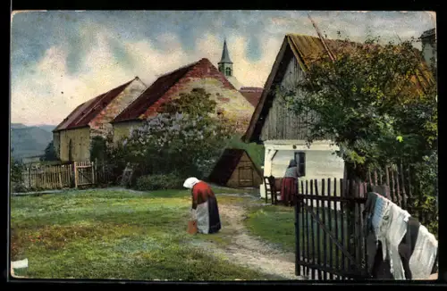 Künstler-AK Photochromie Nr. 1638: Ortspartie mit Kirche