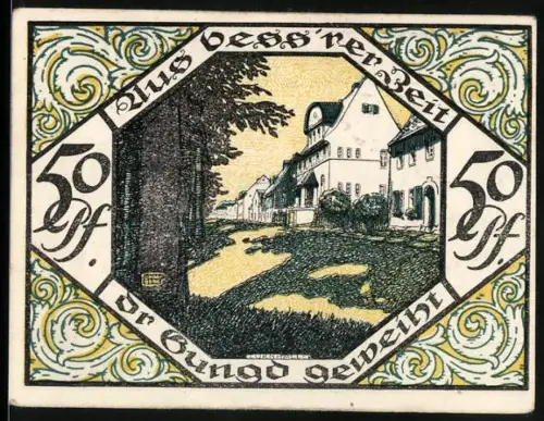 Notgeld Scheibenberg 1921, 50 Pfennig, Bergmann und Ortsansicht