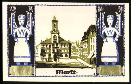Notgeld Schneeberg 1921, 50 Pfennig, Marktplatz und Bergmannsmotive und Stadtwappen