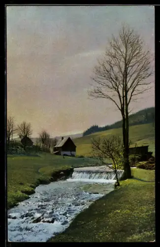Künstler-AK Photochromie Nr. 128: Rehefeld, Flusspartiein Vorfrühlingsstimung
