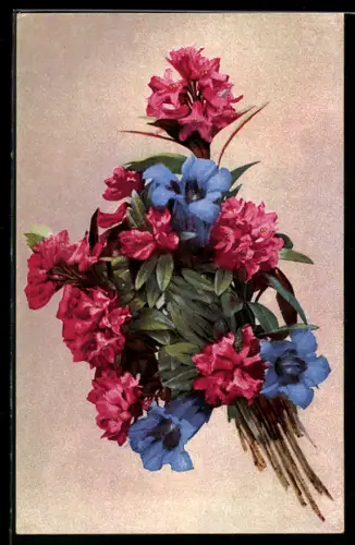 Künstler-AK Photochromie Nr. 737: Strauss Alpenblumen