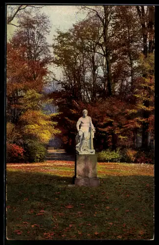 Künstler-AK Photochromie Nr. 3236: Dresden, Grosser Garten mit Statue im Herbst
