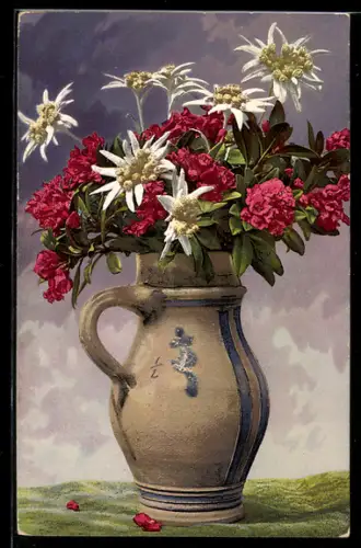 AK Photochromie NR 725: Blumenarrangement im Krug