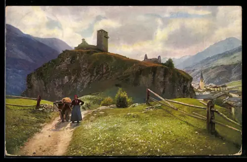 Künstler-AK Photochromie Nr. 3766: Ruine Steinsberg bei Ardez