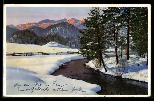 AK Photochromie NR.2929: Kleiner Bach im Winter