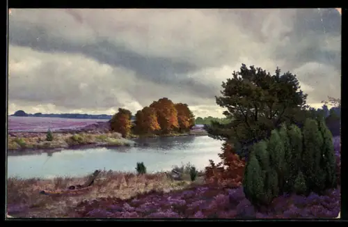 AK Photochromie NR. 4977: Heidelandschaft am Flussufer