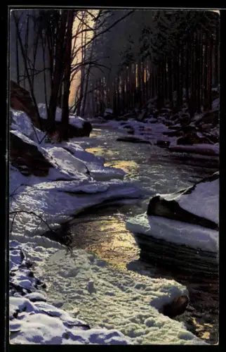 Künstler-AK Photochromie Nr. 4063: Bach in einer verschneiten Landschaft