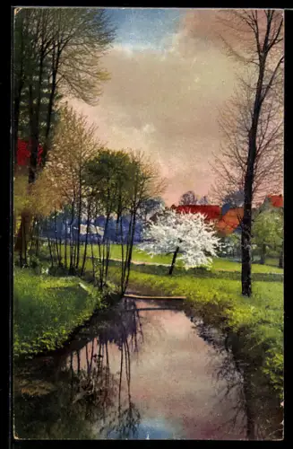Künstler-AK Photochromie Nr. 4513: Bach vor einem Ort