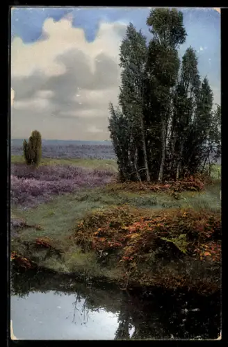 Künstler-AK Photochromie Nr. 1681: Landschaftspartie am Flussufer