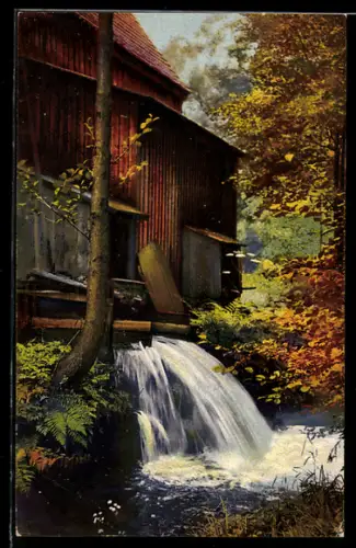 Künstler-AK Photochromie Nr. 4020: Mühle im Herbst