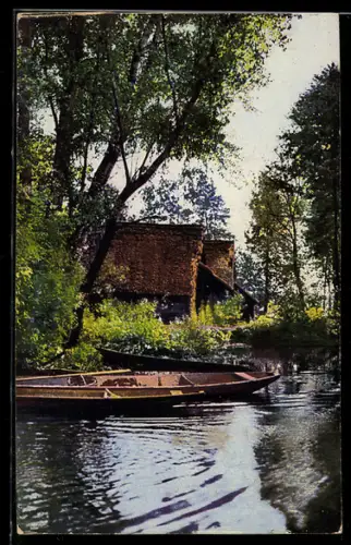 Künstler-AK Photochromie Nr. 4336: Ruderboote vor einer Hütte