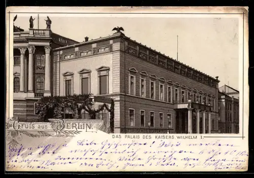 Vorläufer-Lithographie Berlin, 1890, Das Palais Kaiser Wilhelm I., Historisches Eckenfenster