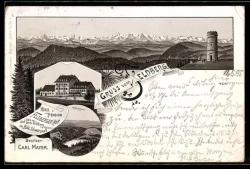 Vorläufer-Lithographie Feldberg /Schwarzwald, 1895, Hotel Feldberger Hof, Bes. Carl Mayer