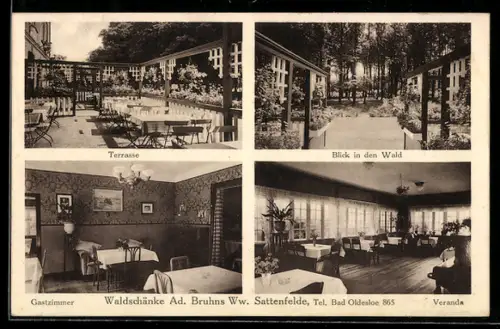 AK Sattenfelde, Restaurant Waldschänke, Bes. Ad. Bruhns Ww.