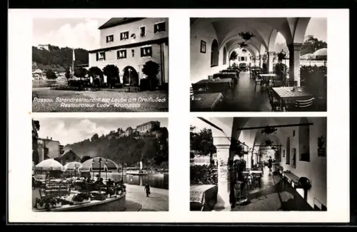 AK Passau, Strandrestaurant zur Laube am Dreiflusseck, Innenansicht