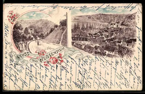 Lithographie Weissenstein, Strasse zum Schloss, Teilansicht vom Ort