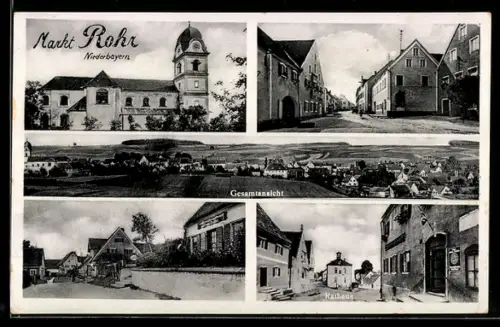 AK Markt Rohr /Niederbayern, Konditorei von Franz Zeiller, Rathaus, Ansicht der Kirche, Gesamtansicht vom Ort