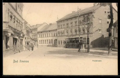 AK Bad Ilmenau, Blick in die Poststrasse mit dem Hotel zum Löwen