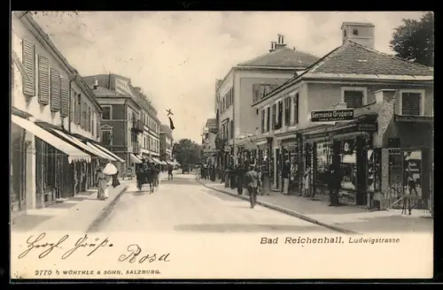 AK Bad Reichenhall, Partie in der Ludwigstrasse mit der Germania-Drogerie