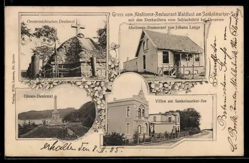 AK Oeversee, Dänen-Denkmal, Österreichisches Denkmal, Restaurant von Johann Lange