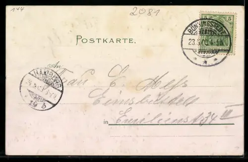 Lithographie Rugenbergen, Parkpartien, Gebäudeansicht